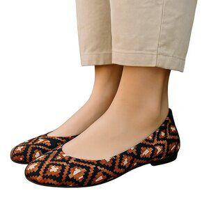 Tory Burch Slip On Ballet Flats Shoes Fabric Leather Brown Black Women's 7.5 M
